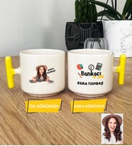 Kişiye Özel Karikatürlü Kadın Bankacı T Kupa Bardak Kadın Bankacıya Hediye (Sarı)