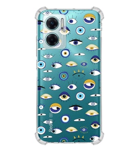PrintiFy Xiaomi Redmi Note 11E Uyumlu Nazar Boncuğu 2 Baskılı Şeffaf Köşe Korumalı Antişok Kılıf
