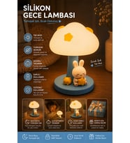 Mantar Gece Lambası Şarjlı Silikon Tavşan Figürlü Masa ve Çocuk Odası Lambası