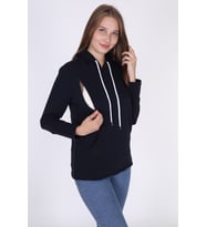 LuvmaBelly 4507 Pamuklu yandan fermuarlı Lohusa Emzirme Sweatshirt (Lacivert)