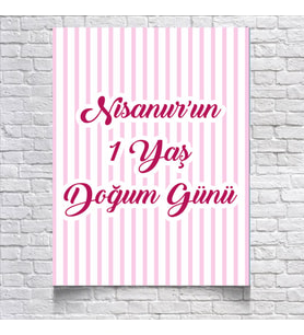 Pembe Çizgili Doğum Günü Afişi