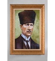 Altın Varaklı Çerçeveli Paspartulu Atatürk Tablo a46 (Gold)