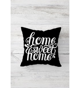Home Sweet Home Çift Tarafı Baskılı Gizli Fermuarlı Yastık Kılıfı Kırlent Koltuk Yastık Kılıfı (Siyah)