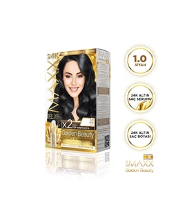 MAXX DELUXE Golden 24K Altın Içerikli Saç Boyası 1.0 Siyah 2 Boyama