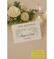 Yeşil Çiçek  10 Adet Masa Kartı - Nişan Masa Kartı - Nikah Masa Kartı -  1.hamur