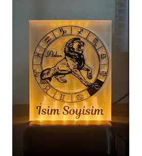 Aslan Burcu Kişiye Özel Isimli Hediyelik Dekoratif Led Lamba - Kablolu Adaptörlü - Amber Işıklı
