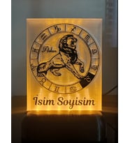 Aslan Burcu Kişiye Özel Isimli Hediyelik Dekoratif Led Lamba - Kablolu Adaptörlü - Amber Işıklı