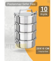 4’lü Sefer 20x10 cm Tası Yemek Taşıma Kabı Paslanmaz Çelik No:5 Kapasite 10 Kişilik