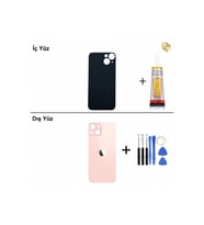 iPhone 13 Pembe Arka Kapak Arka Cam Batarya Kapağı Lazer Kesim Kapak Pil Kapağı + B-7000 Yapıştırıcı + Tamir Seti