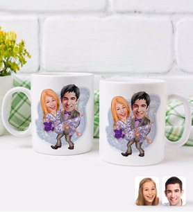 BK Gift Kişiye Özel Sevgililer Karikatürlü İkili Kupa Bardak-56