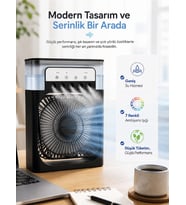 Masaüstü Püskürtmeli Serinletici Fan 5 Sisleme, 3 Fan Hızı, 7 Renk Ambiyans Işığı