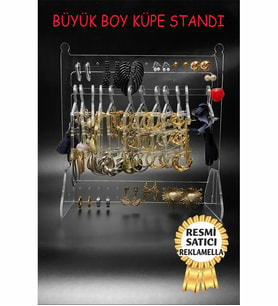 Büyük Boy Dekoratif Şık Askılı Küpe Standı Takı Aksesuar Organizeri Pleksi Teşir Standı (Şeffaf)