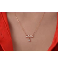 Onseva Kuyumculuk Rose Gold Baget ve Damla Taşlı Kolye 14 Ayar Altın
