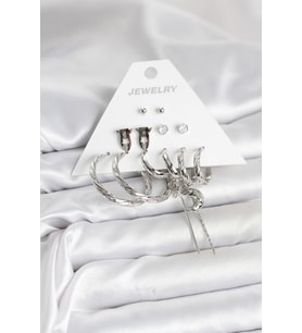 Gümüş Renk Pirinç 6'lı Kadın Küpe Seti 5886 - SSSSSS1030-3182