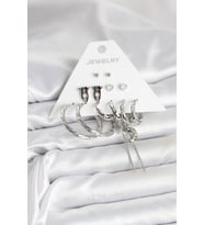 Gümüş Renk Pirinç 6'lı Kadın Küpe Seti 5886 - SSSSSS1030-3182