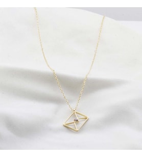 Pırlanta Taş Zarf 0.02 CT Gold Micron Kaplama Gümüş Kolye
