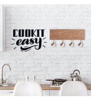 BK Home Doğal Ahşap Dekoratif Fincan Askılığı ve Mutfak Duvar Süsü-4 (Siyah)