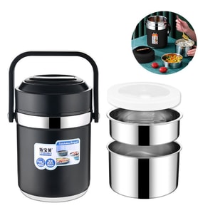 304 Çelik Gri 1600 ml Vakumlu Yemek Mama Saklama Termosu Sefertası cin597sy