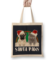 Santa Paws Christmas Pug And Cat Bez Çanta Uzun Saplı