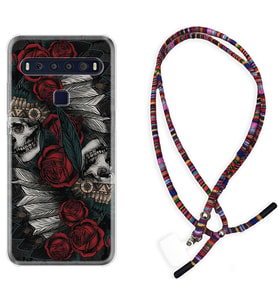 TCL 10L 10 Plus 10SE 20E 20SE 30 L7 Kılıf Boyun Asklı Rasta Silikon Skull Rose 1673