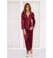 Kadın Saten Biyeli Pijama Takımı -1200 Bordo