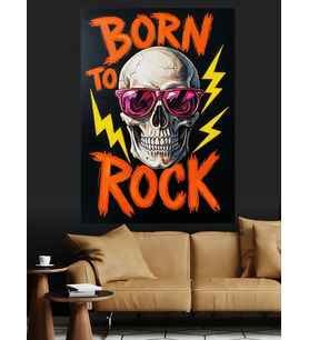 Rock İçin Doğmuş Kurukafa Yazılı Poster Dekoratif Kanvas - Mdf Ahşap Tablo