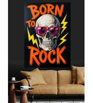 Rock İçin Doğmuş Kurukafa Yazılı Poster Dekoratif Kanvas - Mdf Ahşap Tablo