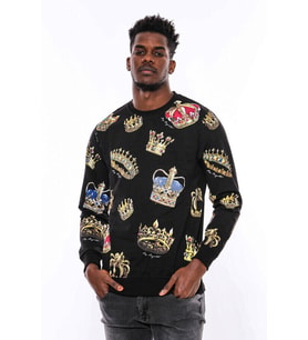 Siyah Bisiklet Yaka Taşlı Ve Baskılı Sweatshirt - Wessi