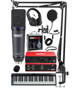 Midex Midi Paket-6 Stüdyo Ekipmanları Seti Ses Kartı Midi Klavye Mikrofon Kulaklık