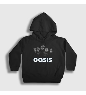 Presmono Unisex Çocuk Siyah Band Oasis Kapüşonlu Sweatshirt 100048tt