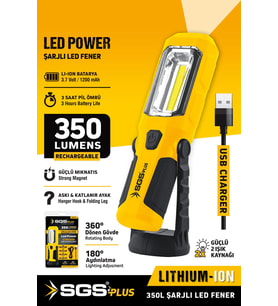 Sgs5054 Şarjlı El Feneri Led Ampul 350 Lumen 3.7 Volt Mıknatıslı El Feneri