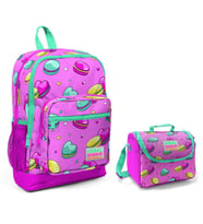 Coral High Pembe Makaron Baskılı Kız Çocuk İlkokul Çantası ve Beslenme Seti
