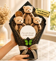 Kişiye Özel Aynalı Tasarım Büyük Boy Kahve Ayıcık Buketi Romantik Peluş Hediye