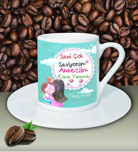 Kişiye Özel Seni Çok Seviyorum Anneciğim 2 Temalı Kahve Fincanı (Beyaz)
