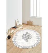 Dijital Baskılı Kaymaz Taban Yıkanabilir Yuvarlak Salon Halısı Koridor Halısı Paspas NDY-SD-1125 (Krem)