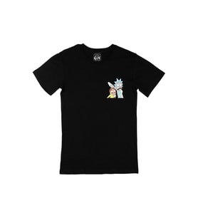 Rick And Morty Görselli Cep Logo Tasarımlı Siyah Tişört