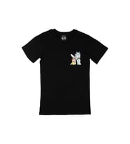 Rick And Morty Görselli Cep Logo Tasarımlı Siyah Tişört