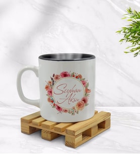BK Gift Kişiye Özel Çiçek Tasarımlı İçi Siyah Renkli Kupa Bardak Model 12