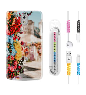 Samsung Note 3 4 5 8 9 20 Ultra 10 Lite Kılıf Kablo Koruma Spiral Silikon Gerçek Çiçekler 1743