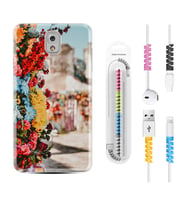 Samsung Note 3 4 5 8 9 20 Ultra 10 Lite Kılıf Kablo Koruma Spiral Silikon Gerçek Çiçekler 1743