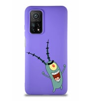 Xiaomi Mi 10T Pro Soft Premier Kapak Plankton Tasarımlı Silikon Kılıf - Mor (Şeffaf)