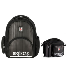 Beşiktaş Erkek Çocuk Çubuk Desenli Suni Deri Sırt Çantası ve Beslenme Çantası Seti - 25352