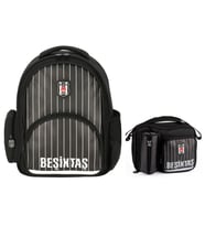 Beşiktaş Erkek Çocuk Çubuk Desenli Suni Deri Sırt Çantası ve Beslenme Çantası Seti - 25352