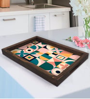 BK Gift Modern Art Tasarımlı Doğal Ahşap Tepsi-14