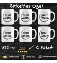 Firmalara Özel Logolu 330 ml Kupa Çift Taraf Baskılı Kupa 6 Adet (Parlak Beyaz)