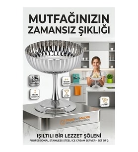 2'Li Profesyonel İnox Gümüş Paslanmaz Çelik Ayaklı Dondurma Tatlı Sunum Kasesi Seti 723148