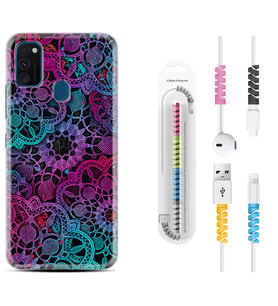 Samsung M21 M22 M23 M30 M31S M32 Kılıf Kablo Koruma Spiral Silikon Colurful Mandala 1667