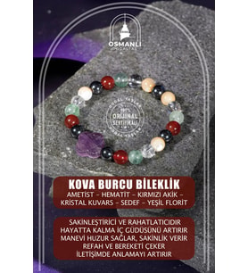 Kova Burcu Bileklik Ametist, Hematit, Kırmızı Akik, Kristal Kuvars, Sedef, Yeşil Florit