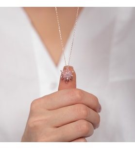 925 Ayar Gümüş Pembe Lotus Çiçek Tasarımlı Kadın Kolye HSJ0035
