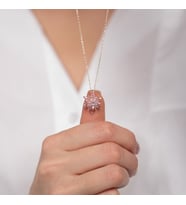 925 Ayar Gümüş Pembe Lotus Çiçek Tasarımlı Kadın Kolye HSJ0035